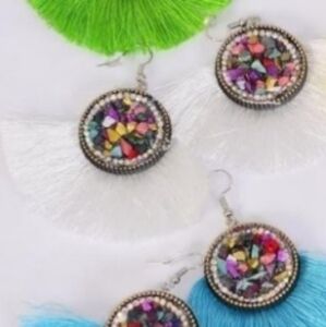 Tassel Fan Fringe Statement Earrings NEW *White